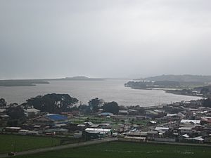 View of Puerto Saavedra and its seawater lagoon