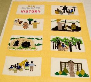 Quindaro Quilt, created by Kansas City artist NedRa Bonds, illustrates the history of Old Quindaro neighborhood