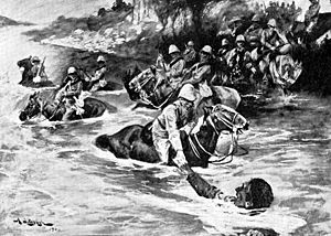 RESCUING A DROWNING TROOPER OF THE 13TH HUSSARS NEAR THE FERRY CROSSING
