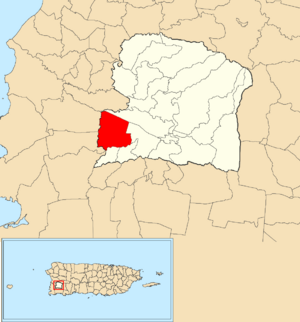 Location of Sabana Eneas within the municipality of San Germán shown in red