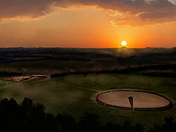 Artists conception of the summer solstice sunrise at the Shriver Circle Earthworks