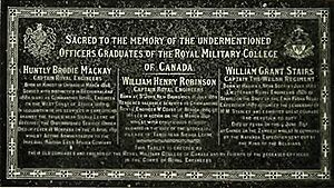 Stone plaque dedicated to 3 Royal Military College of Canada ex-cadets