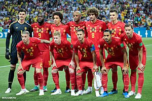 The Belgium national team line-up before the match against Brazil, 6 July 2018