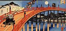 The moonlight fight between Yoshitsune and Benkei on the Gojobashi,Kyoto