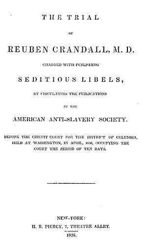 Title page of The Trial of Reuben Crandall, M.D