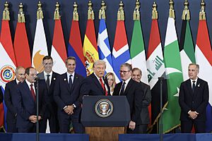US President Donald Trump speaks at the 2025 Sharm El-Sheikh Peace Summit 02