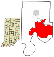 Location of Evansville in Vanderburgh County, Indiana.