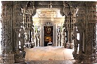 Vasantha mantapa with ornate pillars in soap stone-a 13th century Hoysala contribution to the Bhoga Nandeeshwara temple complex