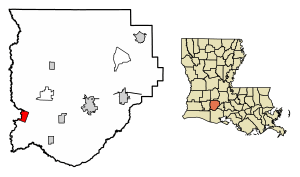 Acadia Parish Louisiana Incorporated and Unincorporated areas Mermentau Highlighted.svg