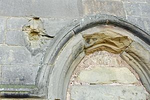 Cannonball damage at St Bartholomew's Church, Tong, Shropshire