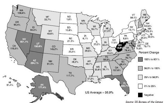 Census Bureau population change in the United States 1960-2000