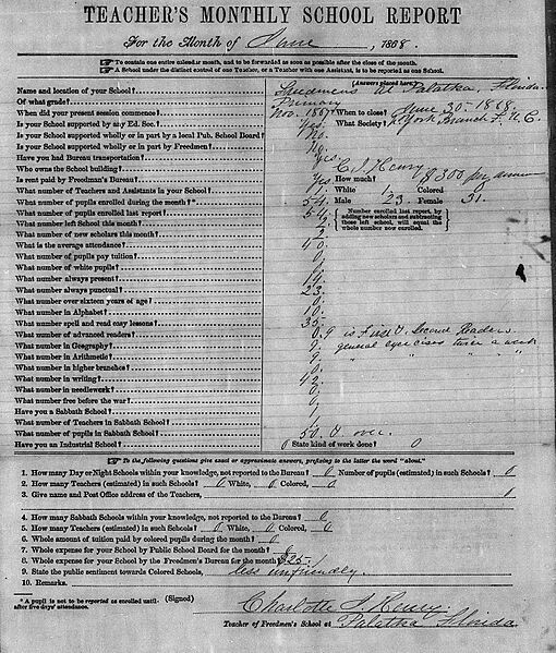 CharlotteHenrySchoolReport June1868
