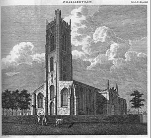 Engravings of St Margaret’s Leicester from Nichols History and Antiquities - (west end)