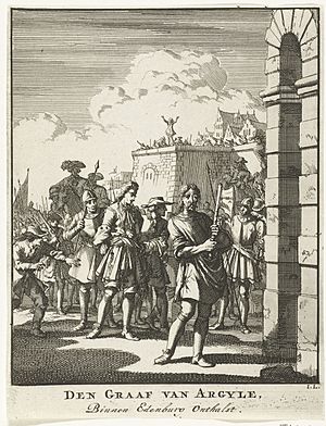 Executie van de graaf van Argyll, 1685 Den Graaf van Argyle, Binnen Edenburg Onthalst (titel op object), RP-P-OB-82.577