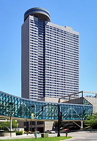 Sheraton Kansas City Hotel with glass skyway connection to Crown Center.