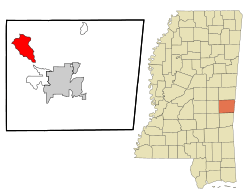 Location of Collinsville, Mississippi
