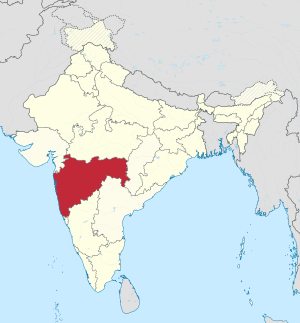 Maharashtra in India (disputed hatched)