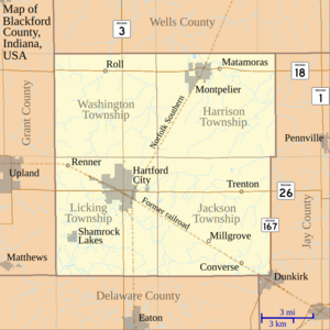 Map of Blackford County, Indiana