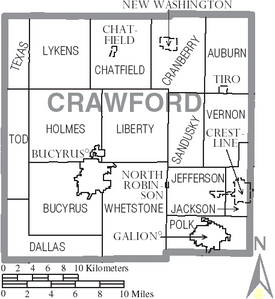 Map of Crawford County Ohio With Municipal and Township Labels