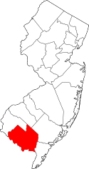 Map of New Jersey highlighting Cumberland County