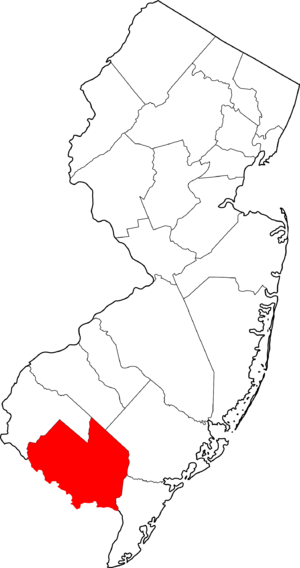Map of New Jersey highlighting Cumberland County