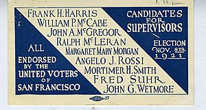 Margaret Mary Morgan political campaign card, 1921 -reverse