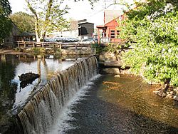 Image of the falls and millpond at Aquetong Creek in New Hope, Pennsylvania.