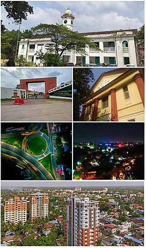 From top Left to Right : Palakkad Municipal Office, IIT Palakkad, Government Victoria College, Palakkad, Chandranagar roundabout, Night view of Palakkad, Skyline of Palakkad