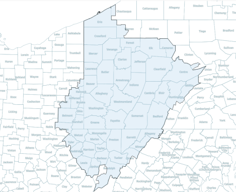 Pittsburgh Megaregion Boundaries (Nelson and Rae)