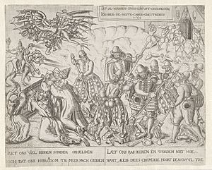 Protestanten maken schoon schip in een katholieke kerk De beeldenstorm door de geuzen, 1566, RP-P-OB-76.780