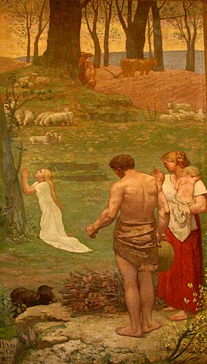 Puvis de Chavannes, Sainte Geneviève as a child in prayer 1876 a