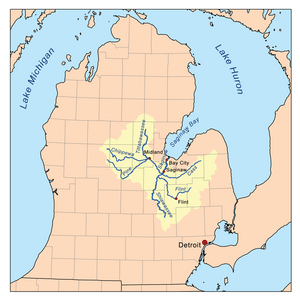Map of the Saginaw River watershed showing the Chippewa River as one of its major tributaries