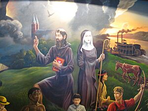 Saints Benedict and Scholastica with symbols of Atchison, Kansas (3667681325)