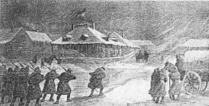 Sketch of General Crook's arrival at Fort Fetterman in Wyoming Territory