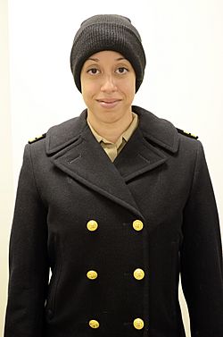 U.S. Navy lieutenant in reefer and watch cap, 2015