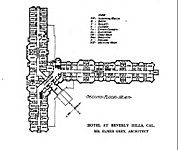 Upper floor plan for the Beverly Hills Hotel 1913