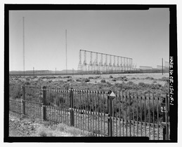 View to the south with the Two Sounder Antennas on the left - Over-the-Horizon Backscatter Radar Network, Christmas Valley Radar Site Transmit Sector Four Sounder Antennas, On unnamed HAER OR-154-F-1