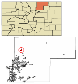 Location of Nunn in Weld County, Colorado.
