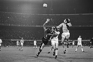 Willem van Hanegem in duel met keeper Pfaff, Bestanddeelnr 930-4610