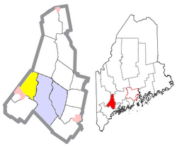 Location of Minot (in yellow) in Androscoggin County and the state of Maine