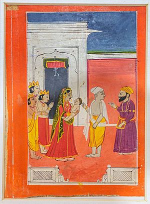 Birth of Guru Nanak, painting from an 1830's Janamsakhi (life stories) 13