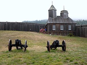 Cannons & Chapel, Fort Ross State Historical Monument, CA 7-5-2010 5-59-11 PM
