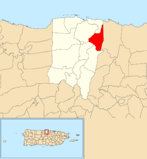 Location of Ceiba within the municipality of Vega Baja shown in red