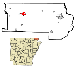 Location in Clay County and the state of Arkansas