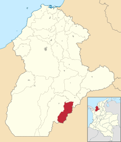 Location of the municipality and town of San José de Uré in the Córdoba Department of Colombia.