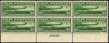 Graf Zeppelin Plate Blk 65c 1930 issue