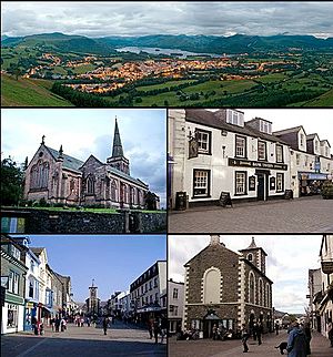 Montage of outdoor shots of Keswick buildings