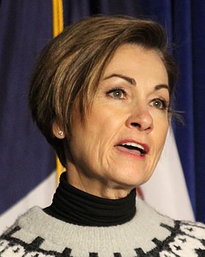 Kim Reynolds in Council Bluffs, Iowa 2020