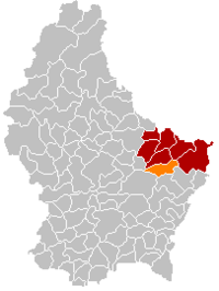 Map of Luxembourg with Bech highlighted in orange, and the canton in dark red