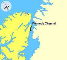 Map indicating Kennedy Channel, Nunavut, Canada